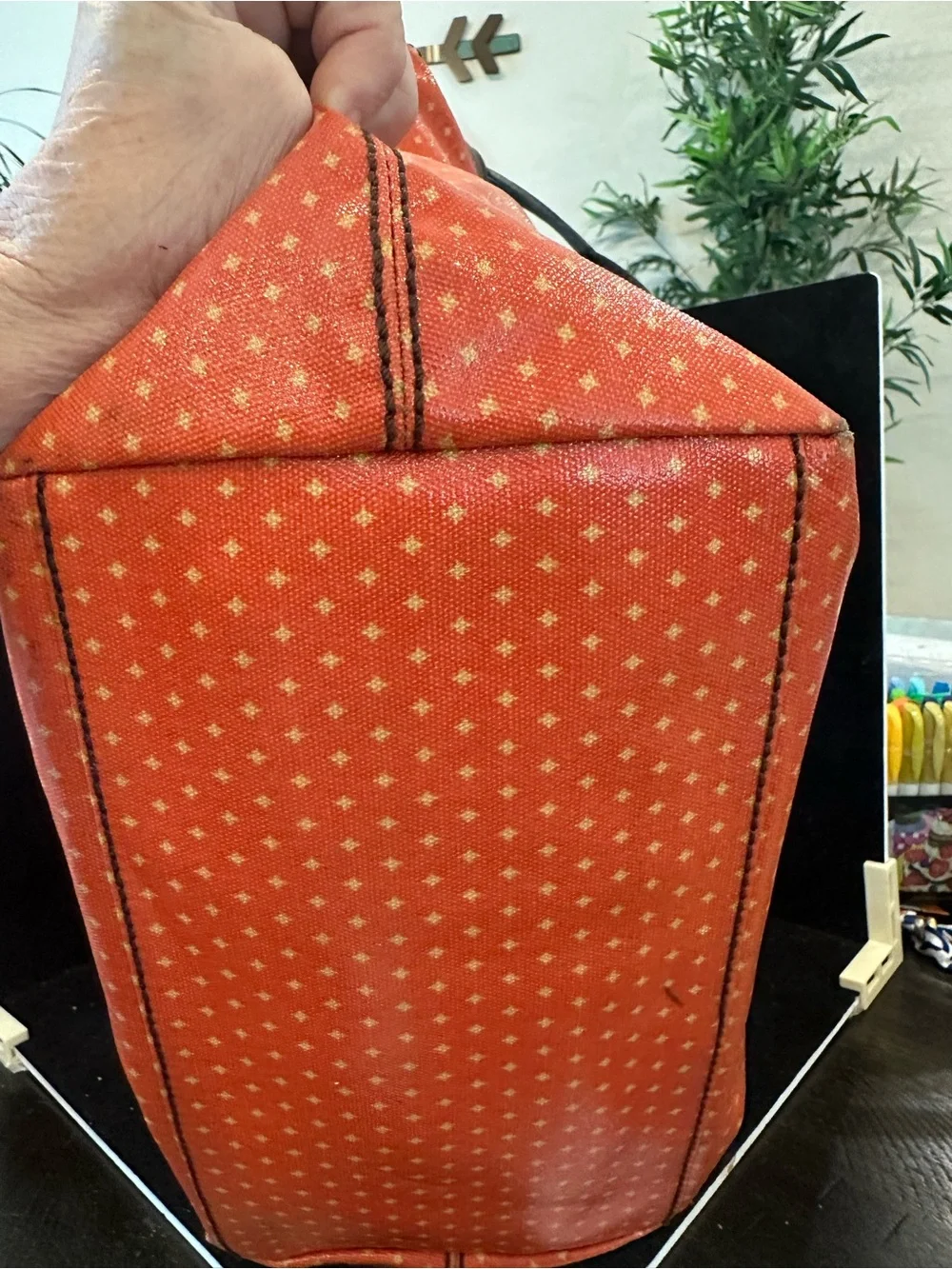 FOSSIL #075 Orange Tote Bag with Brown Handles